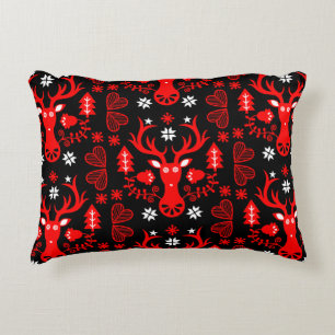 Scandinavian Red Christmas Deer Accent Pillow