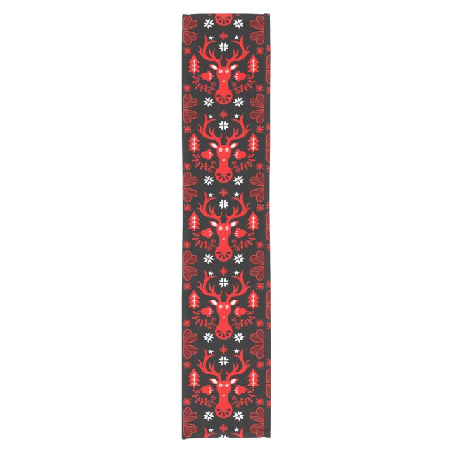 Scandinavian Red Christmas Deer Short Table Runner (Front)