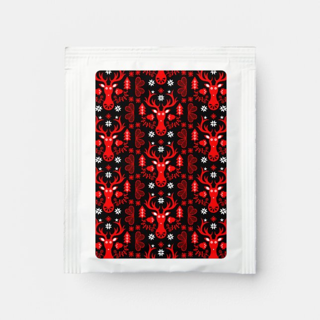 Scandinavian Red Christmas Deer Tea Bag Drink Mix (Front)