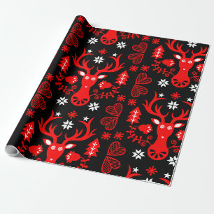 Scandinavian Red Christmas Deer Wrapping Paper