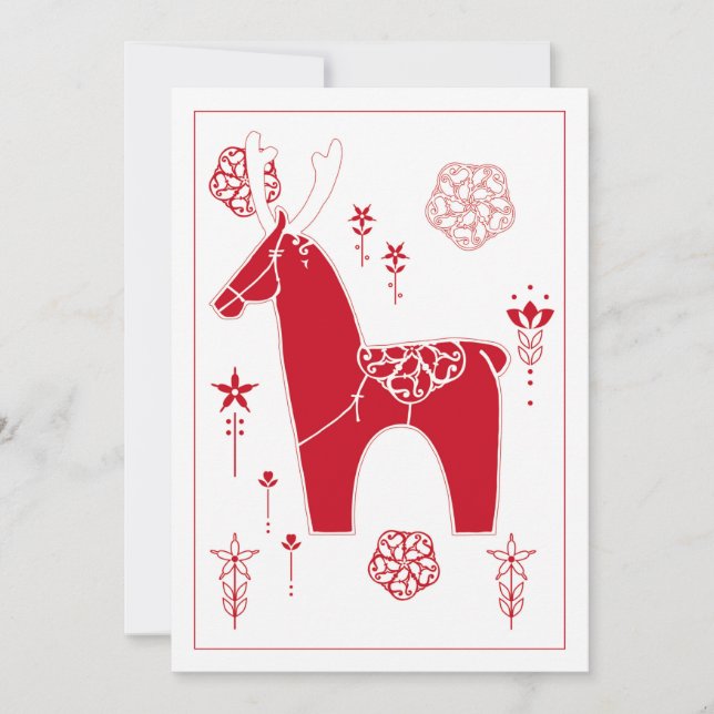 Scandinavian Red Folk Art Business Holiday Cards (Front)