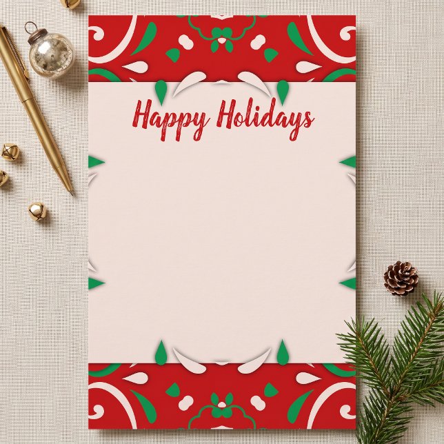 Scandinavian Red Green Folk Art Christmas Holiday Stationery (Creator Uploaded)