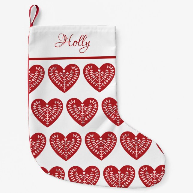 Scandinavian Red Heart Personalized Stocking (Front)