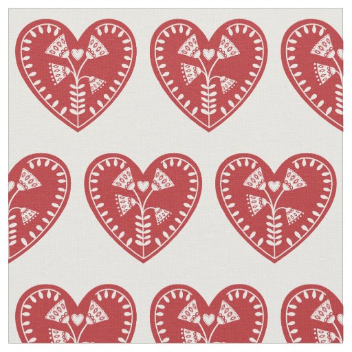 Scandinavian Red Heart Print Fabric