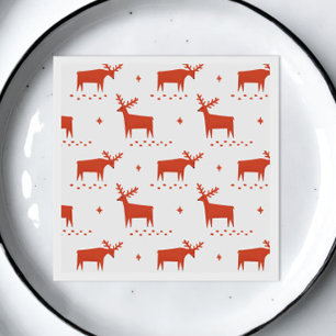 Scandinavian Red Reindeer Modern Christmas Napkins