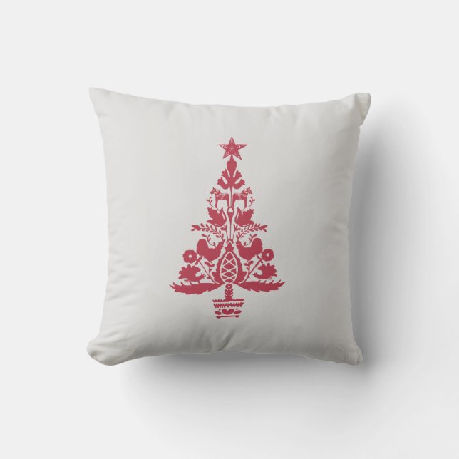 Scandinavian Red Tree Painting Design Throw Pillow (Front)