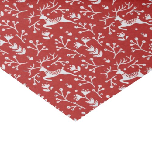 Scandinavian Red White Reindeer Floral Christmas Tissue Paper