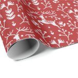 Scandinavian Red White Reindeer Floral Christmas Wrapping Paper