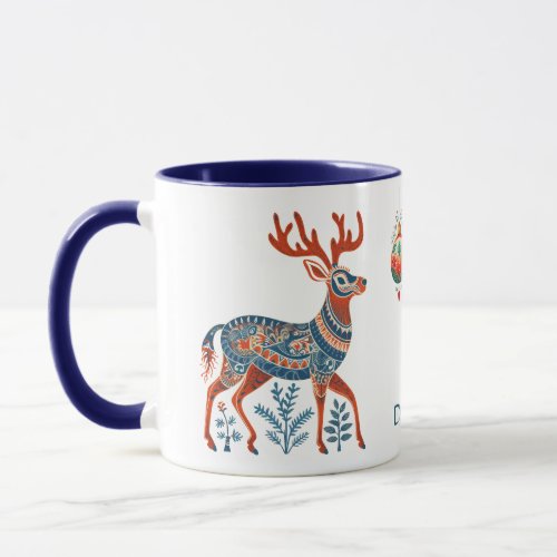 Scandinavian Reindeer and Bulbs Monogram Mug