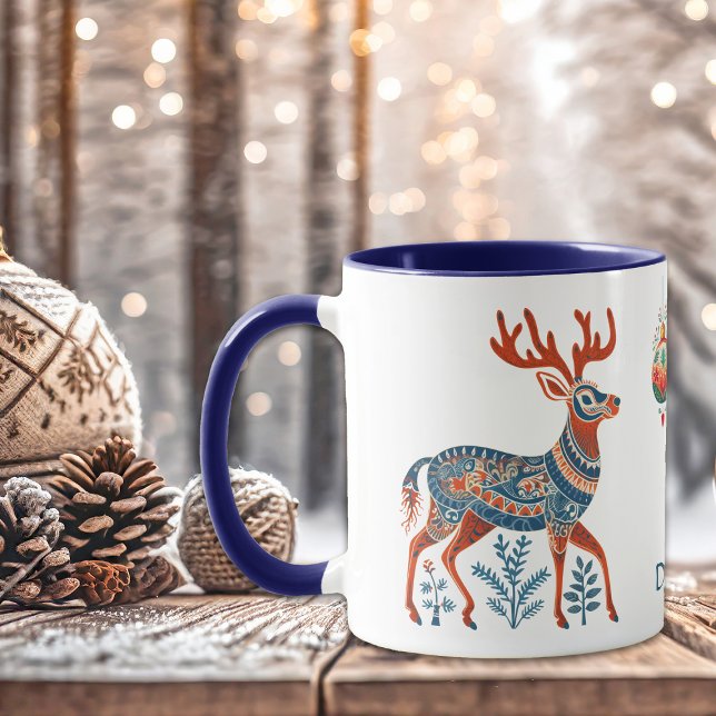 Scandinavian Reindeer and Bulbs Monogram Mug (Creator Uploaded)
