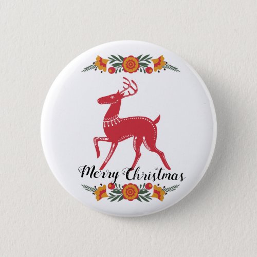 Scandinavian Reindeer and Flowers Button