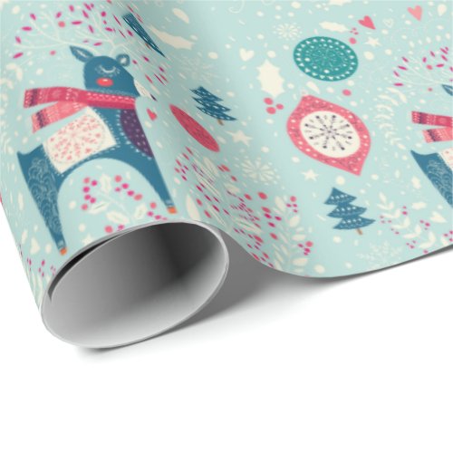 Scandinavian Reindeer and Trees Christmas Pattern Wrapping Paper