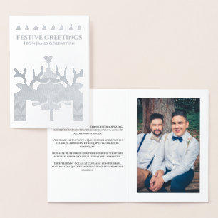 Scandinavian Reindeer Gay Personalized Christmas Foil Card