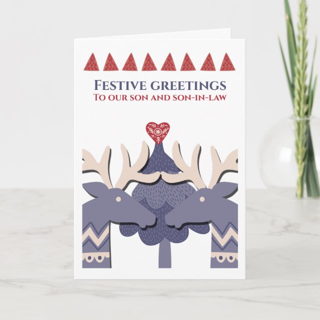 Scandinavian Reindeer Gay Personalized Christmas Holiday Card (Front)