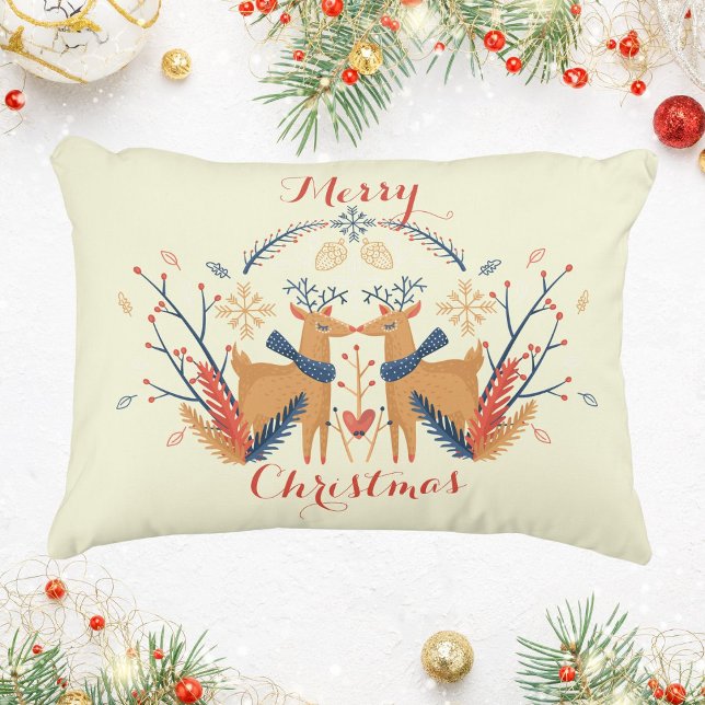 Scandinavian Reindeer Nordic Merry Christmas Art Accent Pillow (Scandinavian Folk Woodland Deer Cream Accent Pillow)