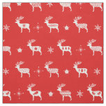 Scandinavian Reindeer Red &amp; White Holiday Folk Art Fabric