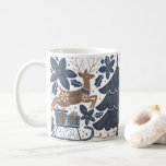 Scandinavian Reindeer Tree Floral Navy Gold Coffee Mug at Zazzle