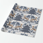 Scandinavian Reindeer Tree Floral Navy Gold  Wrapping Paper<br><div class="desc">Scandinavian Reindeer Tree Floral Navy Gold Wrapping Paper</div>