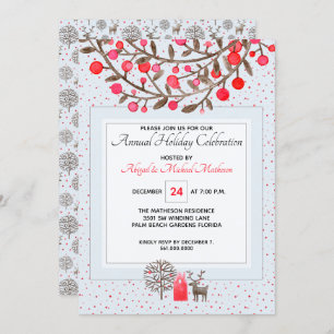 Scandinavian Reindeer Watercolor Christmas Party Invitation