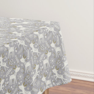 Scandinavian reindeer with flowers and snowflakes tablecloth