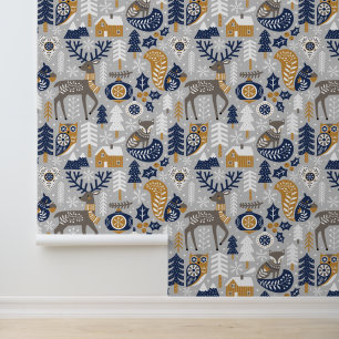 Scandinavian Reindeer Woodland Christmas Holidays Wallpaper