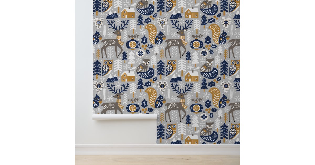 Image showcasing Scandinavian Reindeer Woodland Christmas Holidays Wallpaper | Zazzle