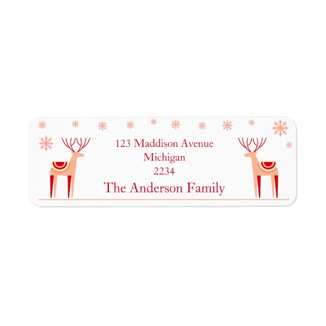 Scandinavian Reindeers with Snowflakes Christmas Label (Front)