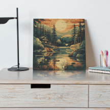 Scandinavian Retro Art Mountain Home