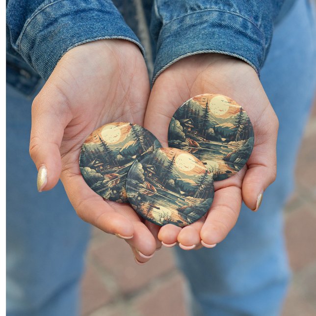 Scandinavian Retro Art mountain home Button (Creator Uploaded)