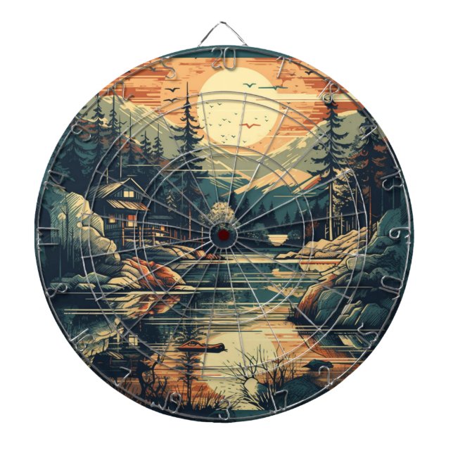 Scandinavian Retro Art mountain home Dart Board (Front)