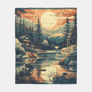 Scandinavian Retro Art mountain home Fleece Blanket