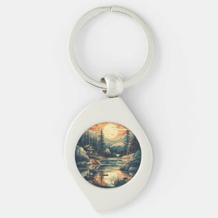 Scandinavian Retro Art mountain home Keychain