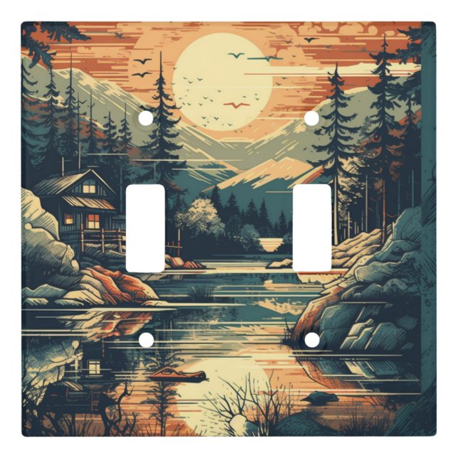 Scandinavian Retro Art mountain home Light Switch Cover (Front)