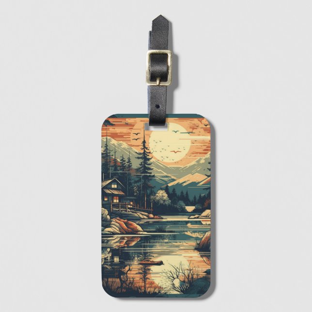 Scandinavian Retro Art mountain home Luggage Tag (Front Vertical)
