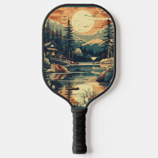 Scandinavian Retro Art mountain home Pickleball Paddle