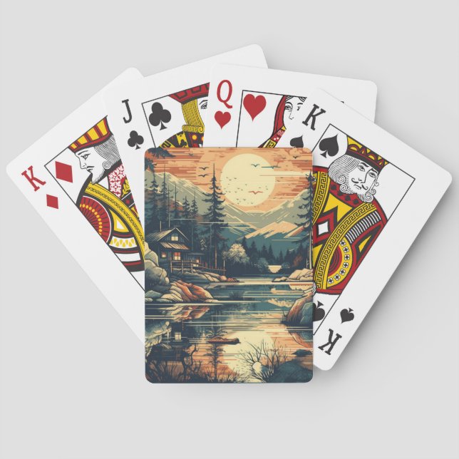 Scandinavian Retro Art mountain home Poker Cards (Back)