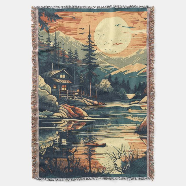 Scandinavian Retro Art mountain home Throw Blanket (Front Vertical)