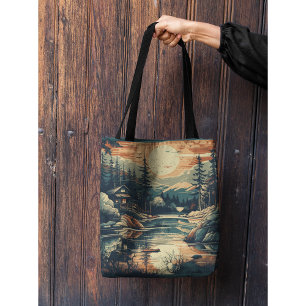 Scandinavian Retro Art mountain home Tote Bag