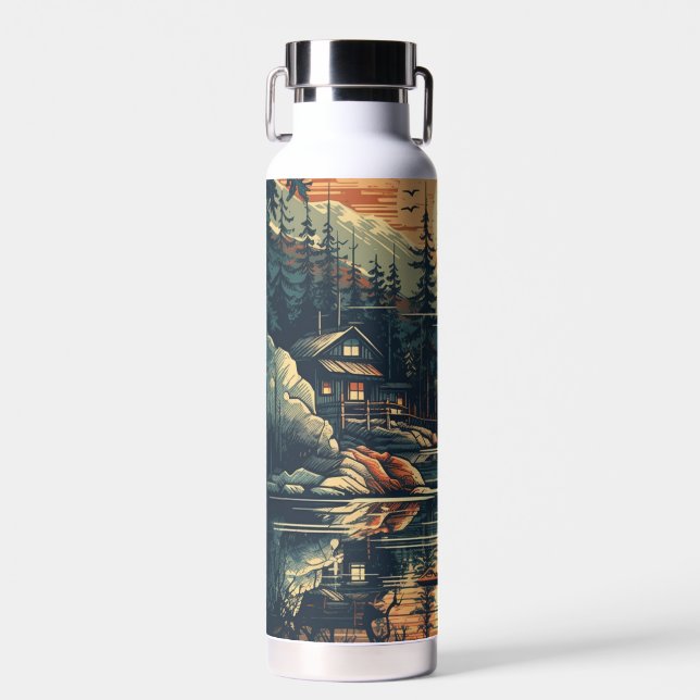 Scandinavian Retro Art mountain home Water Bottle (Front)