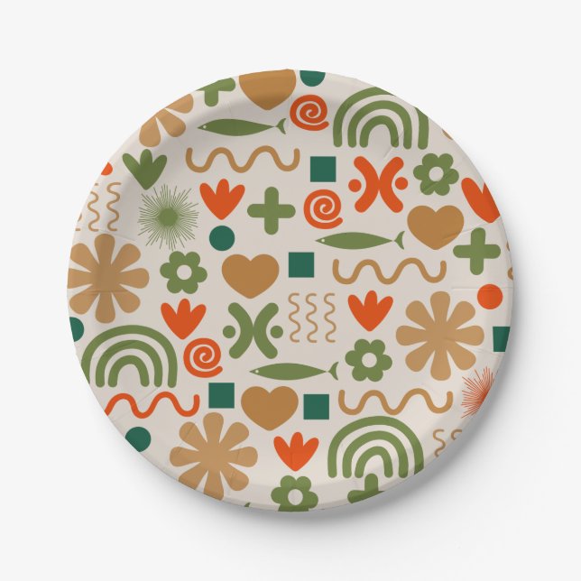 Scandinavian Retro Christmas Pattern  Paper Plates (Front)