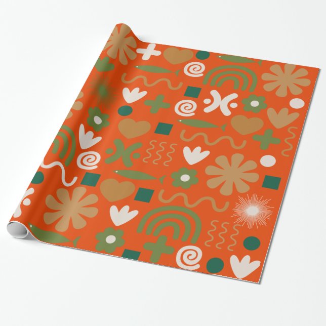 Scandinavian Retro Christmas Pattern  Wrapping Paper (Unrolled)