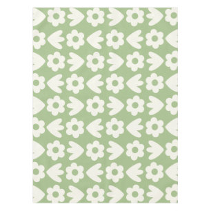 Scandinavian Retro Flowers Floral Pattern Sage Tablecloth