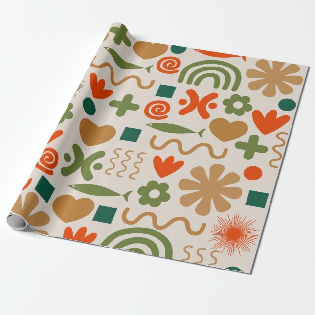 Scandinavian Retro Rustic Christmas Pattern Wrapping Paper (Unrolled)