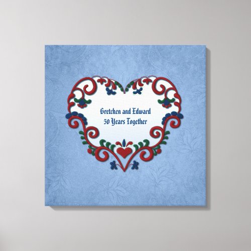 Scandinavian Rosemaling Heart Custom Anniversary Canvas Print
