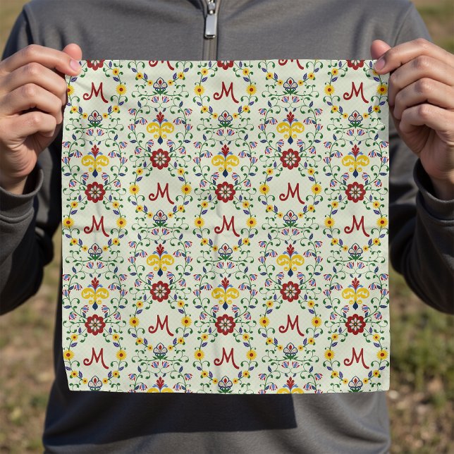 Scandinavian Rosemaling Monogram Pattern Nordic Bandana (Creator Uploaded)