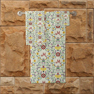 Scandinavian Rosemaling Monogram Pattern Nordic Bath Towel Set