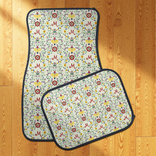 Scandinavian Rosemaling Monogram Pattern Nordic Car Floor Mat
