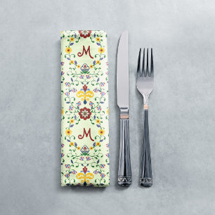 Scandinavian Rosemaling Monogram Pattern Nordic Cloth Napkin