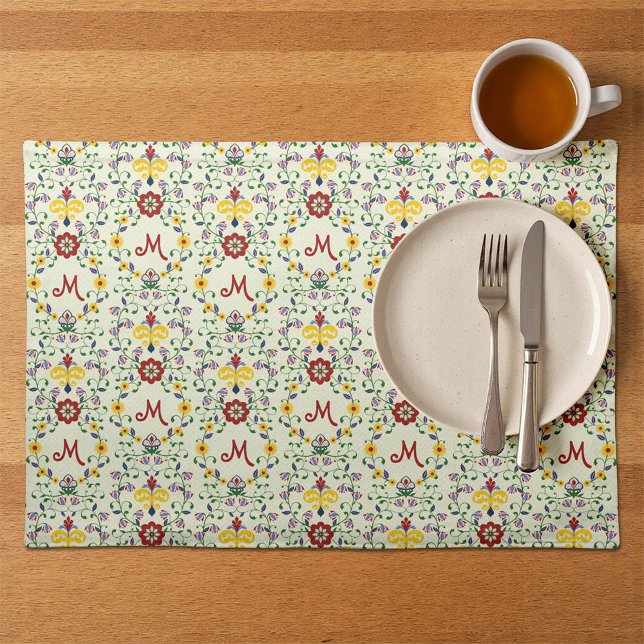Scandinavian Rosemaling Monogram Pattern Nordic Cloth Placemat (Creator Uploaded)