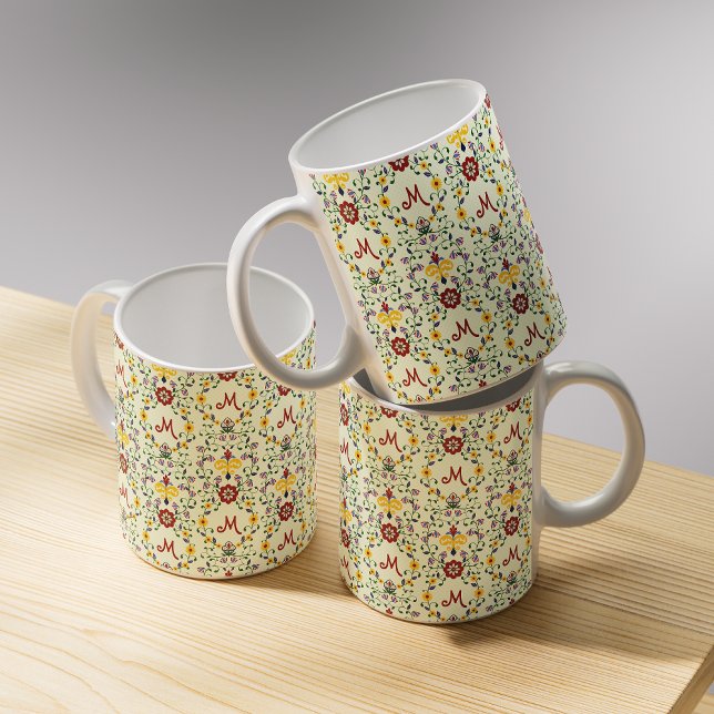 Scandinavian Rosemaling Monogram Pattern Nordic Coffee Mug (Creator Uploaded)